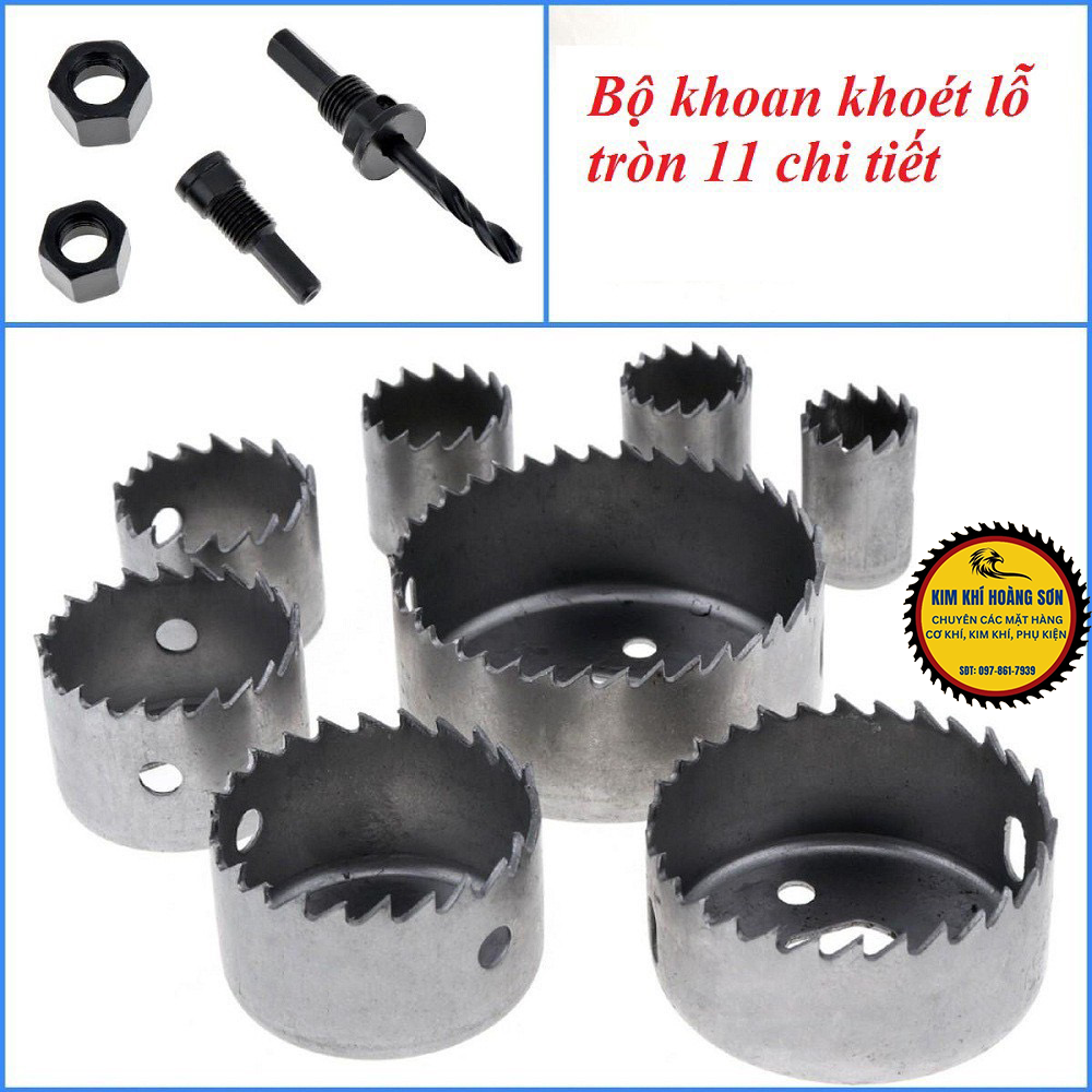 Bộ mũi khoét lỗ tròn gỗ thạch cao 11 chi tiết, mũi khoét hợp kim thép không gỉ cao cấp tránh gỉ sét