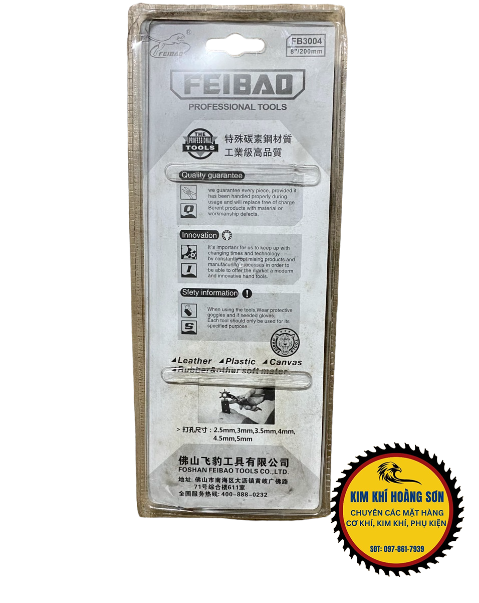 Kìm bấm lỗ dây nịt, dây da đồng đồ FEIBAO 8 inch/200mm, Kìm bấm lỗ dây thắt lưng kích thước 2.5-5mm