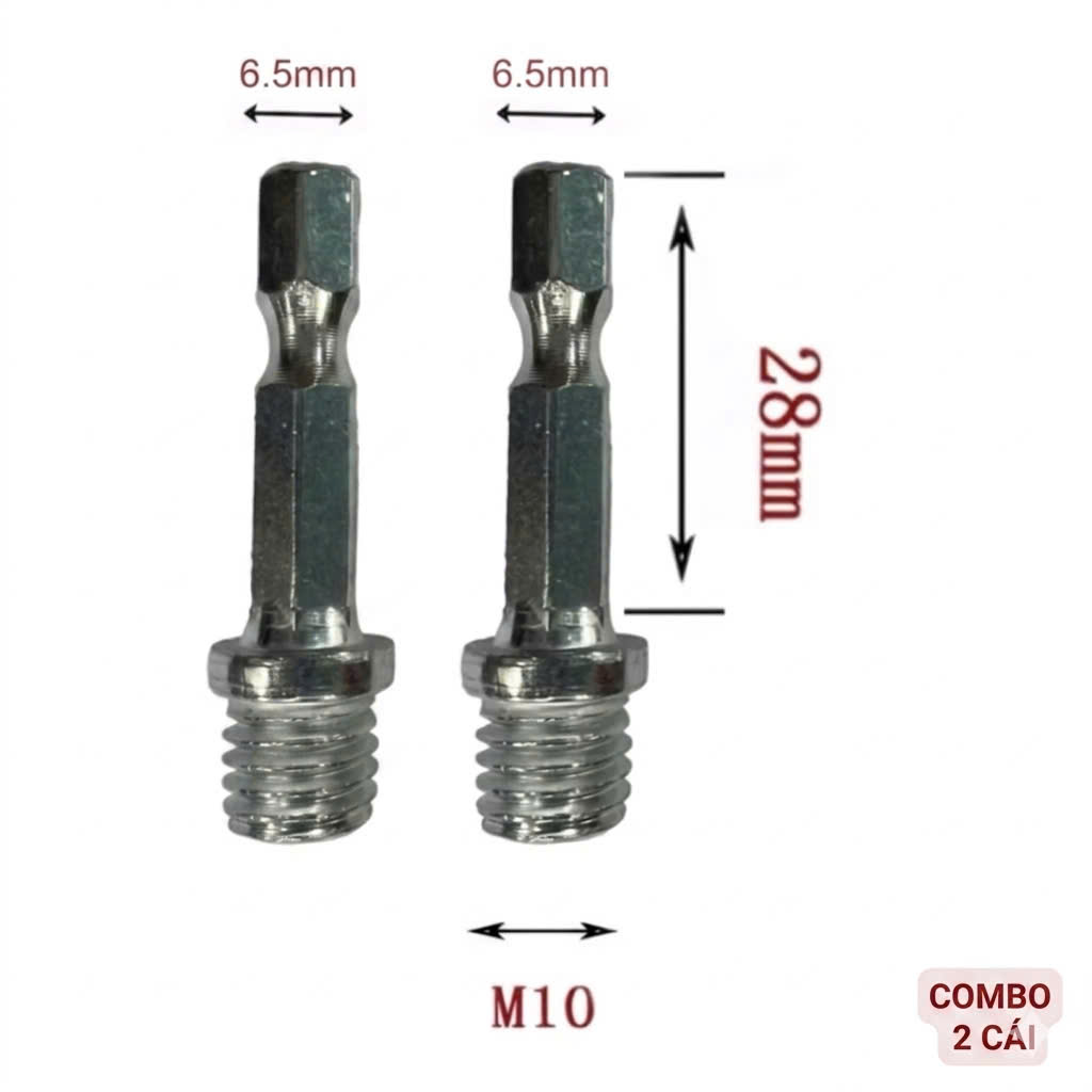 Đầu chuyển máy khoan thành máy cắt mài ti gắn đĩa chà nhám chuôi tròn 8mm, lục giác 6.3mm M10 - M14