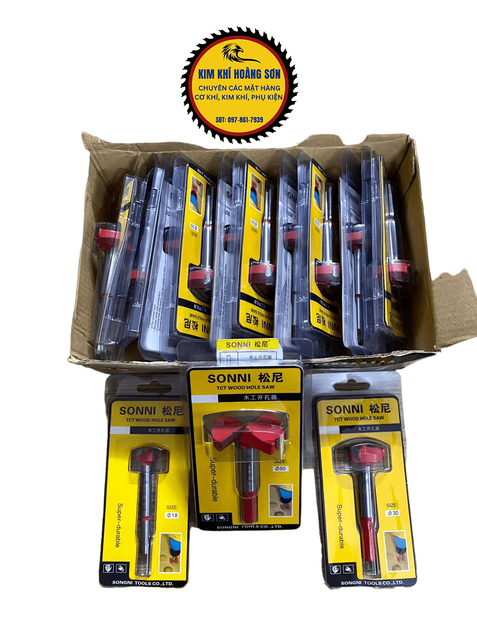 Mũi khoan khoét gỗ lỗ tròn hợp kim SONNI đường kính 15mm - 40mm, hàng ép vỉ chuôi lục giác cao cấp