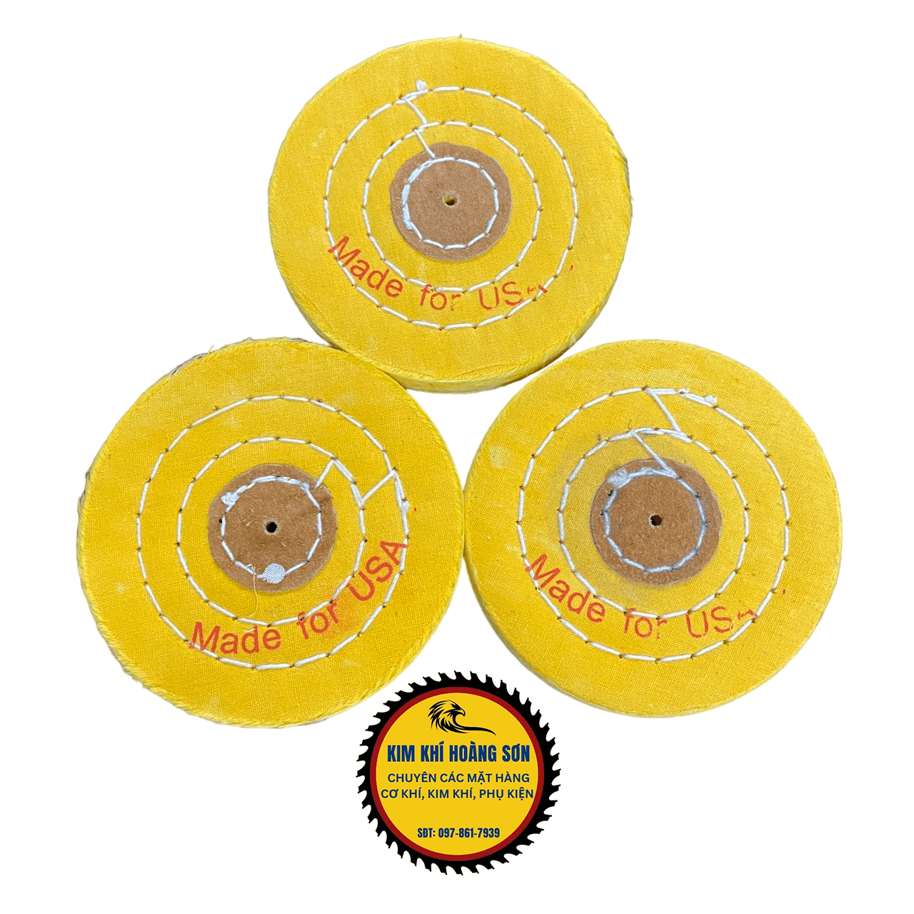 Bánh vải cotton, đĩa sợi nỉ đánh bóng bề mặt kim loại inox màu vàng đường kính 100mm độ dày 15mm