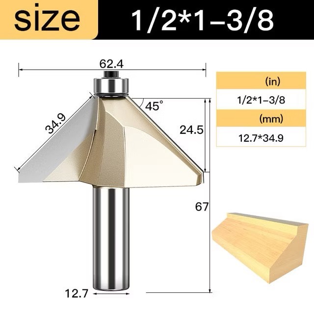 Mũi soi vát chữ V phay gỗ Alu CNC 45 độ có bi Tideway cao cấp cốt bé 6.3mm và cốt to 12.7mm sử dụng cho máy phay, máy CNC