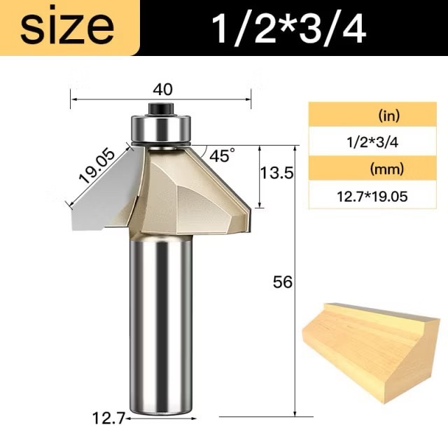 Mũi soi vát chữ V phay gỗ Alu CNC 45 độ có bi Tideway cao cấp cốt bé 6.3mm và cốt to 12.7mm sử dụng cho máy phay, máy CNC