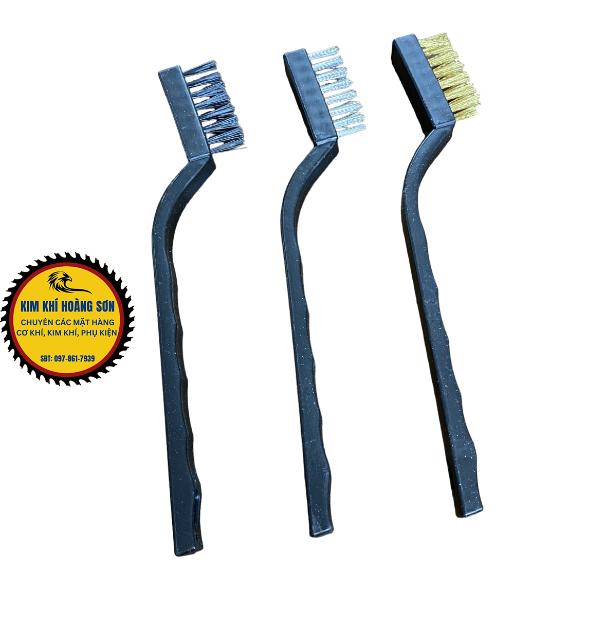 Bộ 3 bàn chải sắt, cước, đồng cán nhựa chiều dài 19cm chuyên đánh rỉ sét vệ sinh động cơ, chi tiết cơ khí