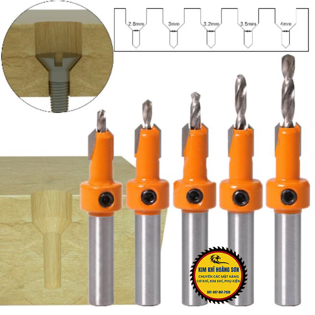 Mũi khoan mồi âm vít gỗ 2 tầng 3-4mm chất liệu thép cứng cao cấp, Mũi khoét âm hợp kim loạt tốt