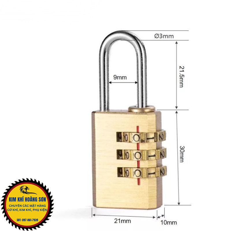 Ổ khóa 3 mã số xoay mini chất liệu đồng thau, khóa vali, khóa balo, khóa tủ không cần chìa bền chắc
