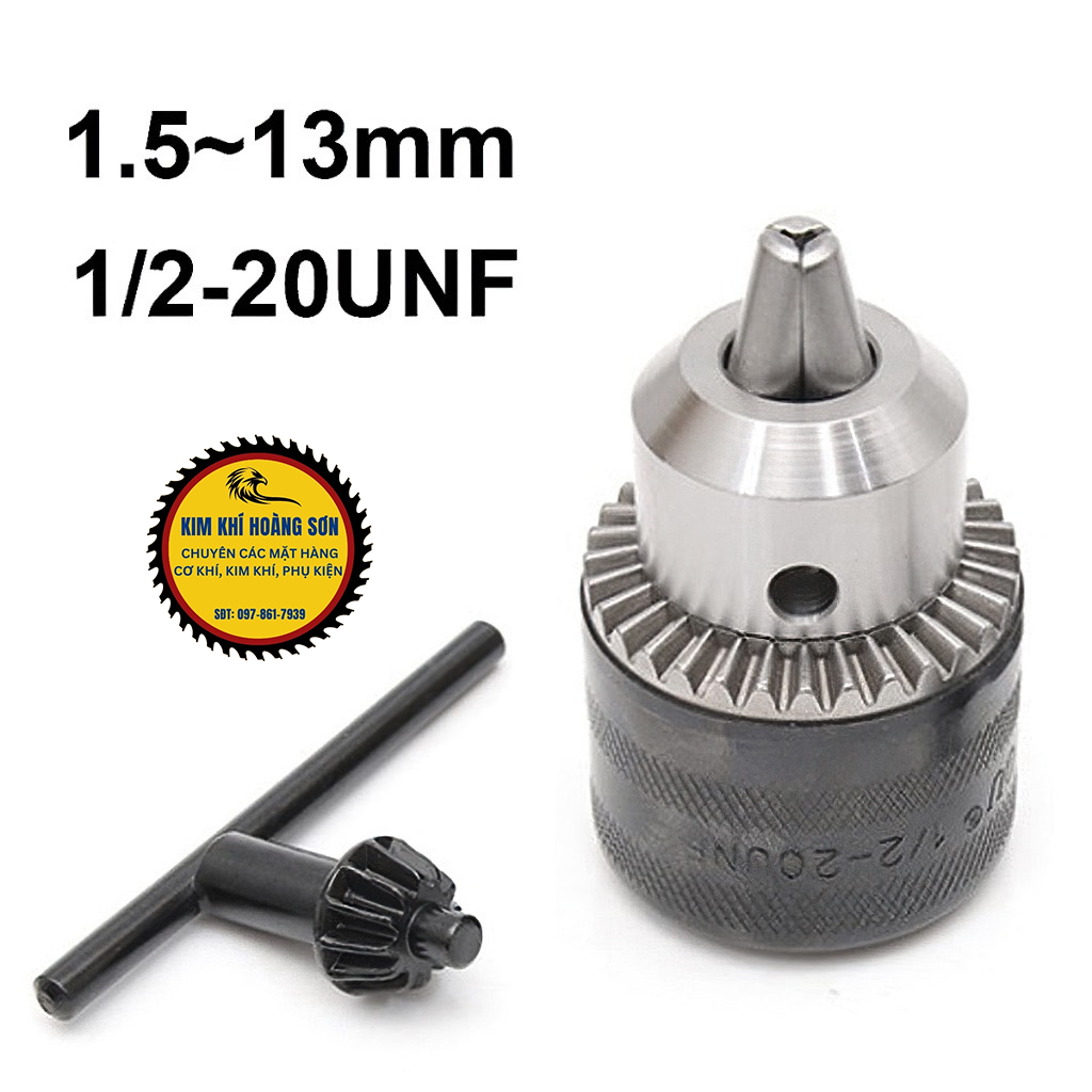 Đầu kẹp mũi khoan măng ranh ren 13mm kẹp mũi khoan đường kính từ 1.5mm đến 13mm, đầu vặn và đầu có trục nối, khóa đi kèm