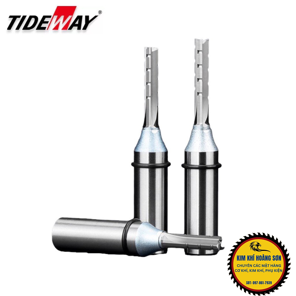 Mũi phay CNC cắt gỗ, Dao phay 3 cánh thẳng TCT Tideway cốt trục 12.7mm chất liệu hợp kim C45 cao cấp