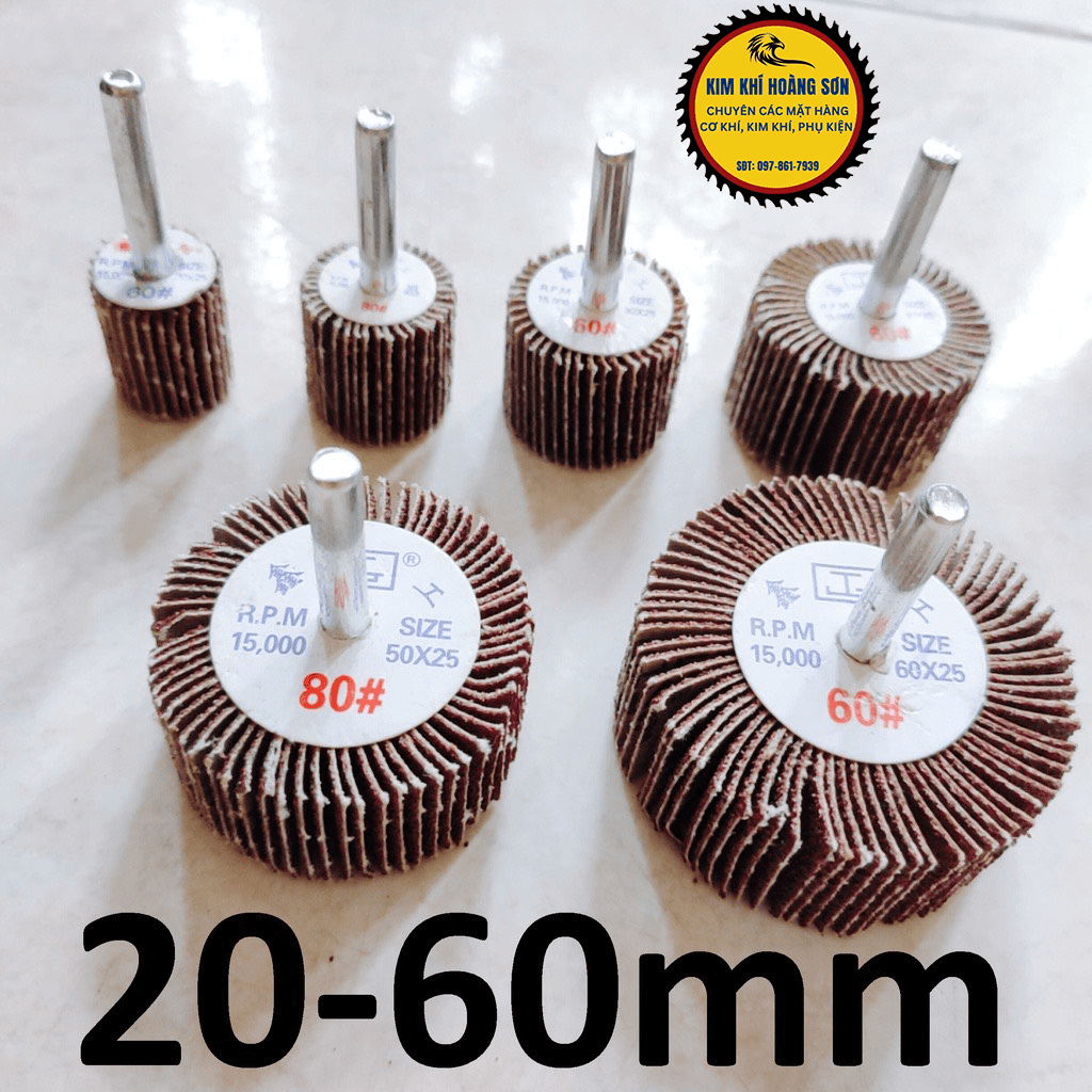 Nhám Trụ, Nhám Chuôi, Nhám Cà Rem Đường Kính Từ 20 Đến 60mm Chuôi 6mm Đánh Bóng Inox