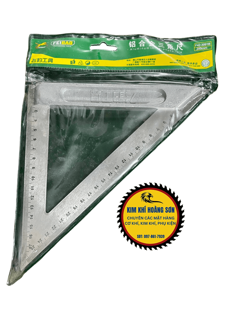 Thước ke góc vuông nhôm đúc 150mm - 200mm, Thước eke tam giác đo góc đa năng 45 độ FEIBAO độ cứng cao dày 4mm