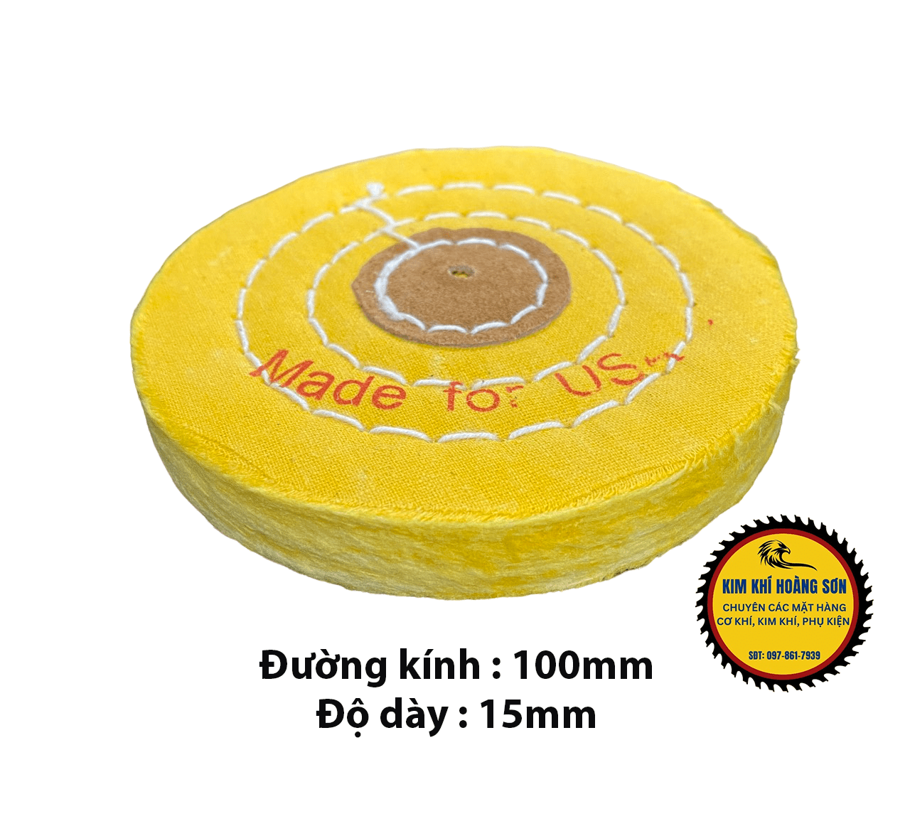 Bánh vải cotton, đĩa sợi nỉ đánh bóng bề mặt kim loại inox màu vàng đường kính 100mm độ dày 15mm