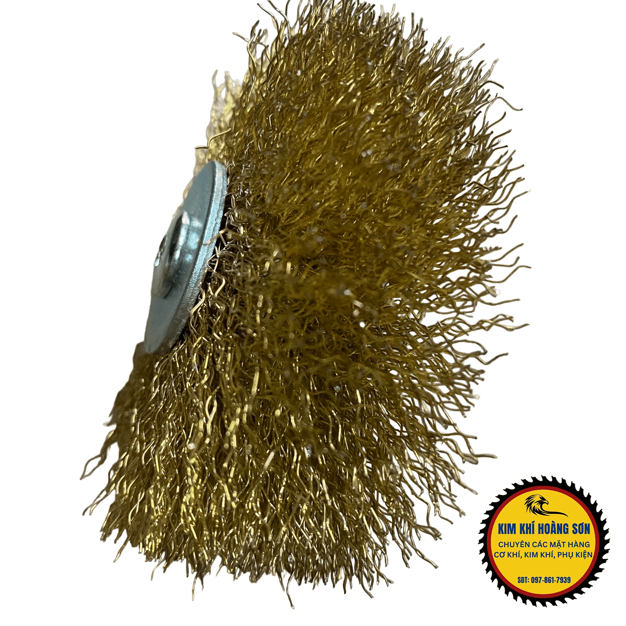 Chổi đánh rỉ sắt cước quật gỗ chất liệu thép không rỉ mạ đồng lắp máy khoan cầm tay