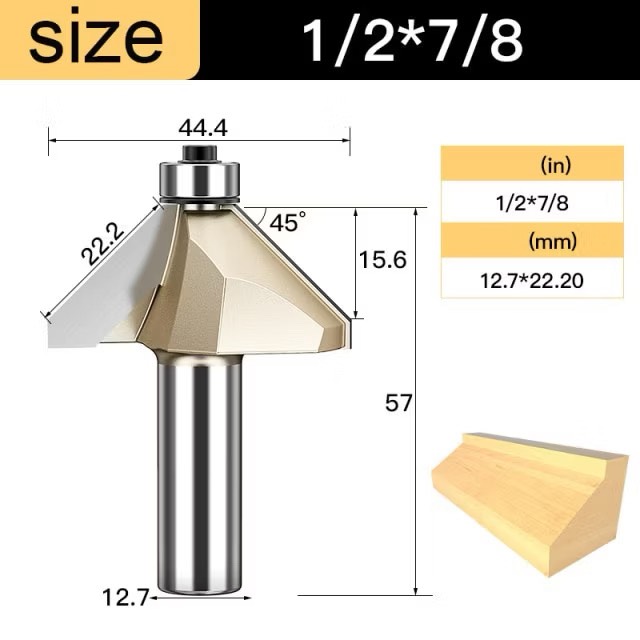 Mũi soi vát chữ V phay gỗ Alu CNC 45 độ có bi Tideway cao cấp cốt bé 6.3mm và cốt to 12.7mm sử dụng cho máy phay, máy CNC