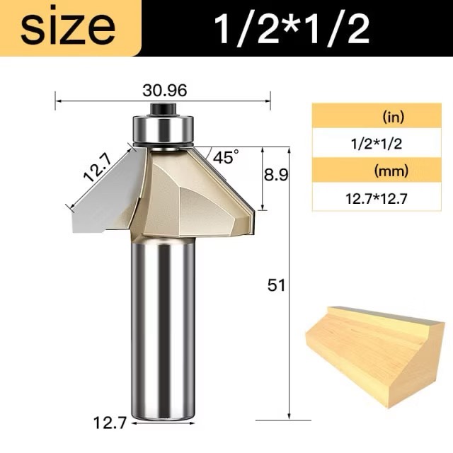 Mũi soi vát chữ V phay gỗ Alu CNC 45 độ có bi Tideway cao cấp cốt bé 6.3mm và cốt to 12.7mm sử dụng cho máy phay, máy CNC
