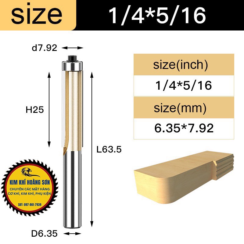Mũi soi gỗ thẳng CNC lấy nền, Mũi phay TIDEWAY cốt 6.3mm và 12.7mm có bi sử dụng cho máy phay, máy cắt CNC