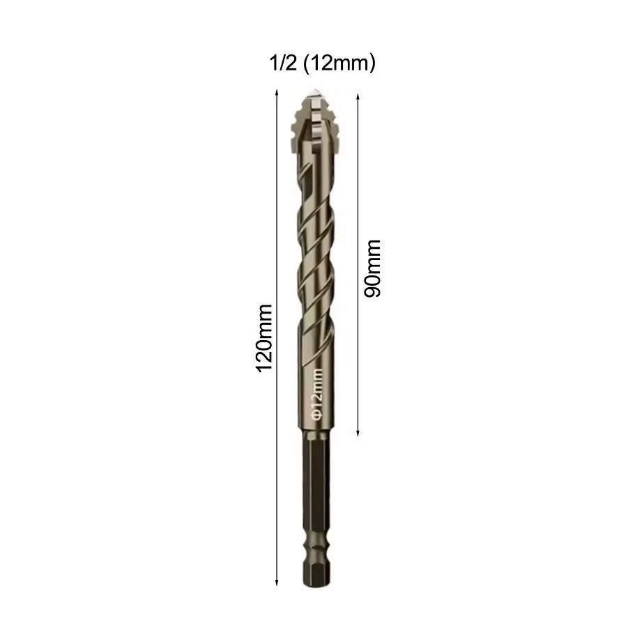 Mũi khoan đa năng cao cấp 4 cạnh chữ thập răng cưa chân lục giác 6.35mm, mũi khoan gạch men kính đá
