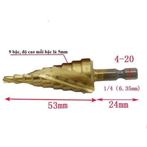 Mũi khoan tháp bước phủ titan thép HSS cao cấp hộp 3 mũi khoan tháp đa năng chuôi lục giác khoét lỗ sắt, gỗ, nhựa