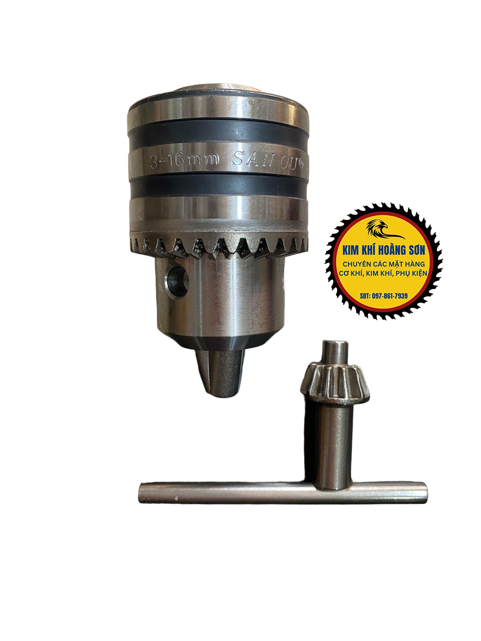Đầu kẹp mũi khoan măng ranh côn 16mm Sanou lỗ trục B16 - B18 kẹp mũi khoan đường kính từ 3mm đến 16mm, có khoá mở đi kèm