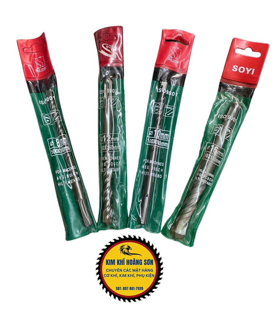 Mũi khoan bê tông tường 2 cạnh dài 6 - 16mm x 160mm, Mũi khoan bê tông 2 chấu Soyi phủ titanium chịu lực tốt