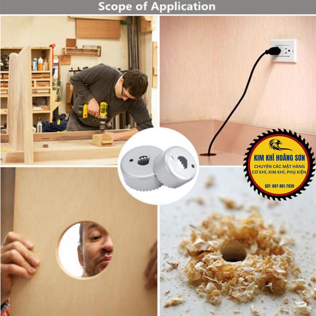 Bộ mũi khoét lỗ tròn gỗ thạch cao 11 chi tiết, mũi khoét hợp kim thép không gỉ cao cấp tránh gỉ sét