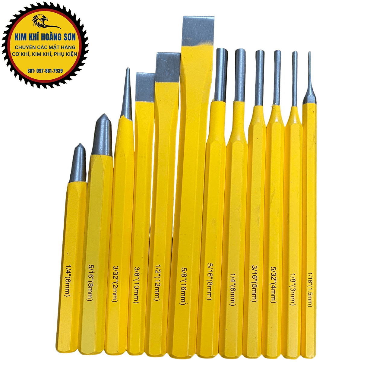Bộ đột sắt, đục sắt 12 chi tiết chất liệu thép CR-V cao cấp chuyên dụng trong ngành cơ khí