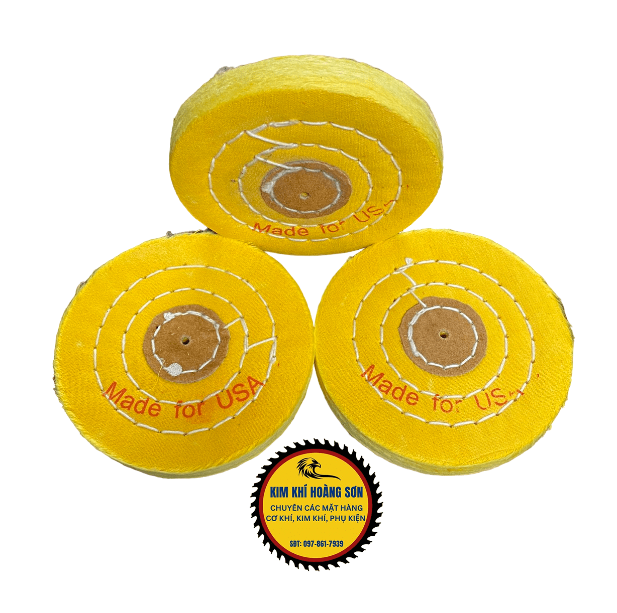 Bánh vải cotton, đĩa sợi nỉ đánh bóng bề mặt kim loại inox màu vàng đường kính 100mm độ dày 15mm