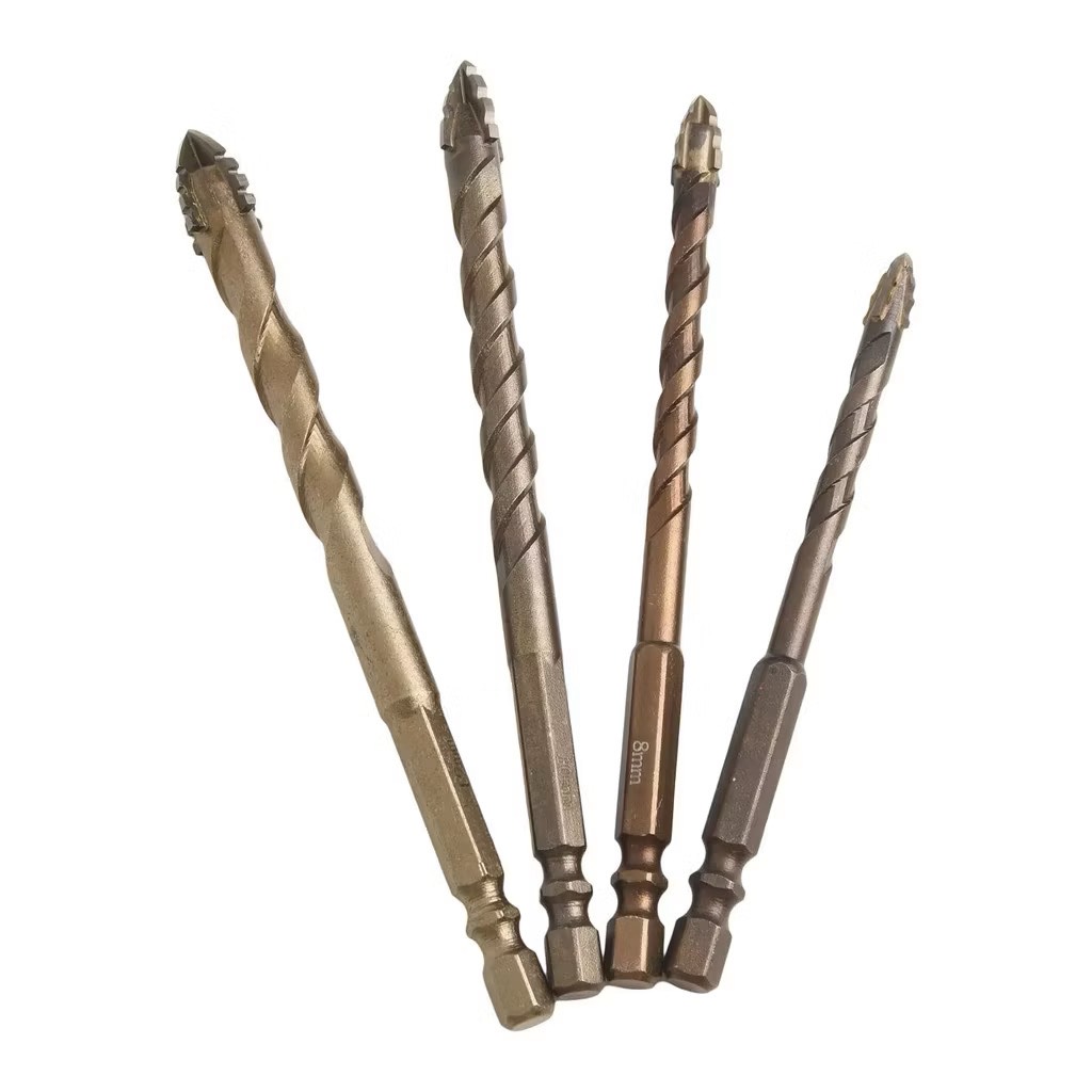 Mũi khoan đa năng cao cấp 4 cạnh chữ thập răng cưa chân lục giác 6.35mm, mũi khoan gạch men kính đá