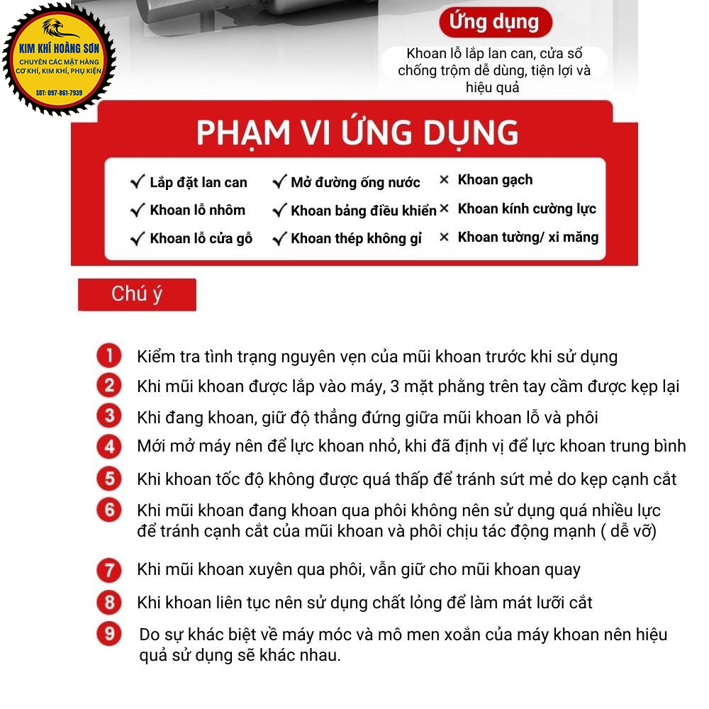 Mũi khoan khoét inox, sắt lỗ tròn cao cấp TC đường kính từ 36mm - 65mm, đầu hợp kim TCT loại xịn