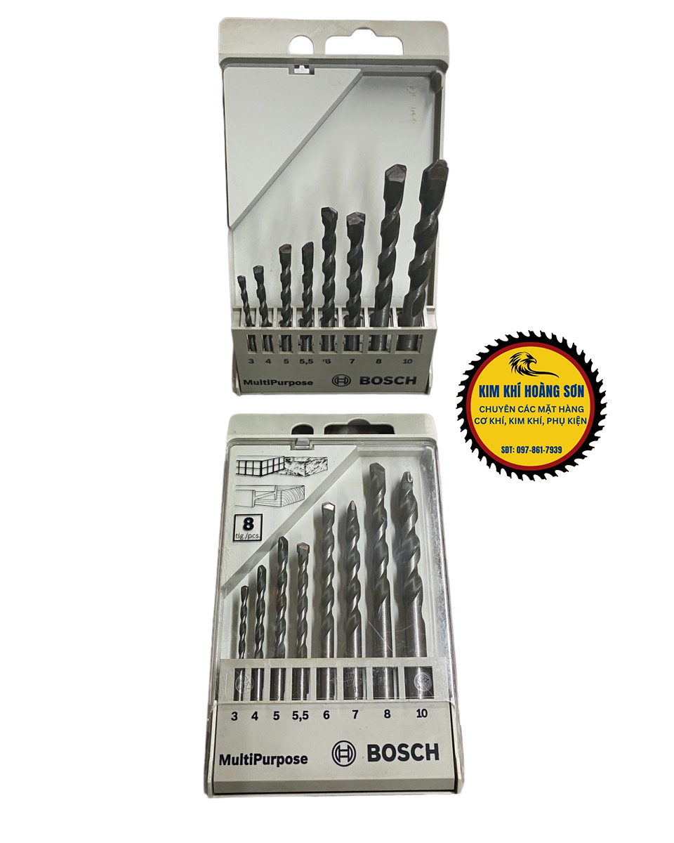 Bộ 8 mũi khoan bê tông 2 cạnh Bosch chính hãng đường kính 3 - 10mm, Mũi khoan tường chuôi trụ cao cấp chịu nhiệt tốt