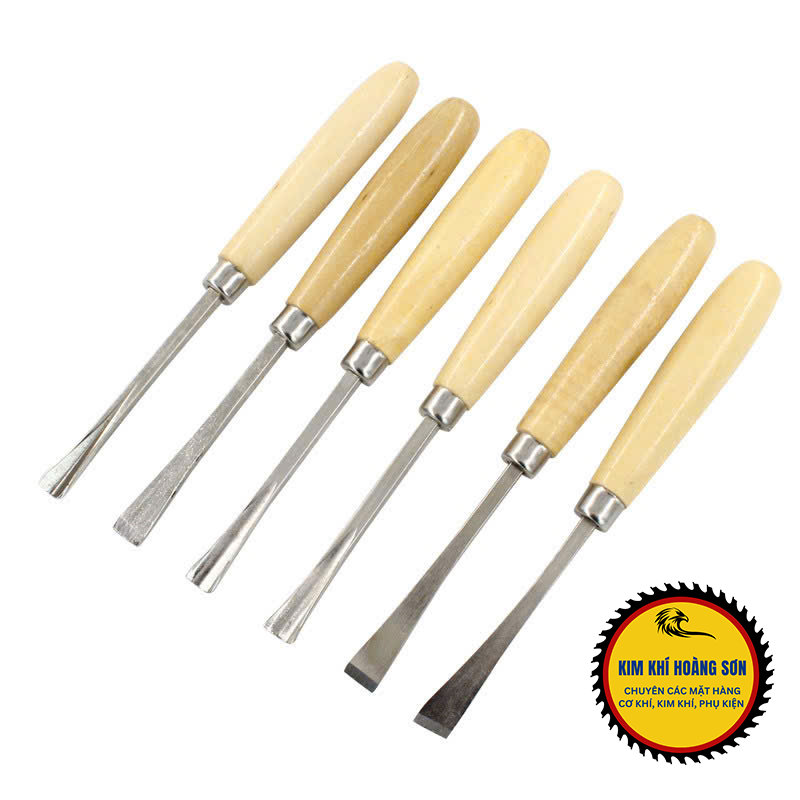 Bộ đục gỗ mini lưỡi thép hợp kim, dao điêu khắc gỗ 6 chi tiết chuôi gỗ cao cấp chống trượt