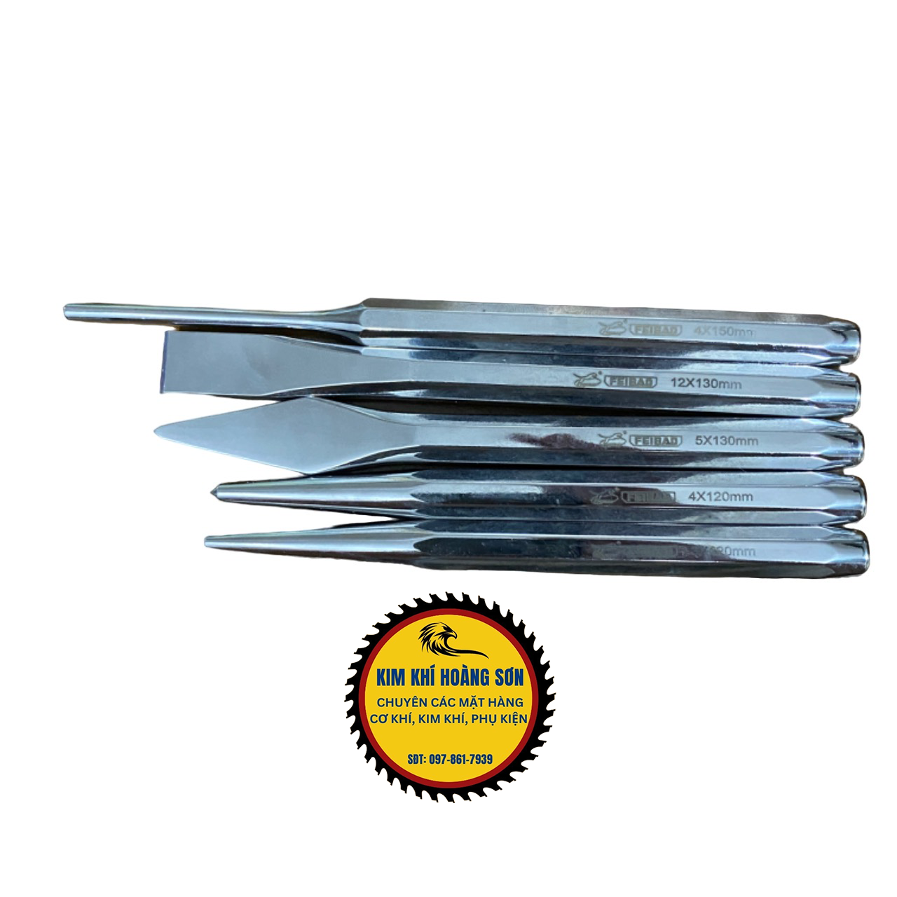 Bộ đột sắt, đục sắt FEIBAO 5 chi tiết chất liệu bằng thép CR-V60 cao cấp dùng trong ngành cơ khí