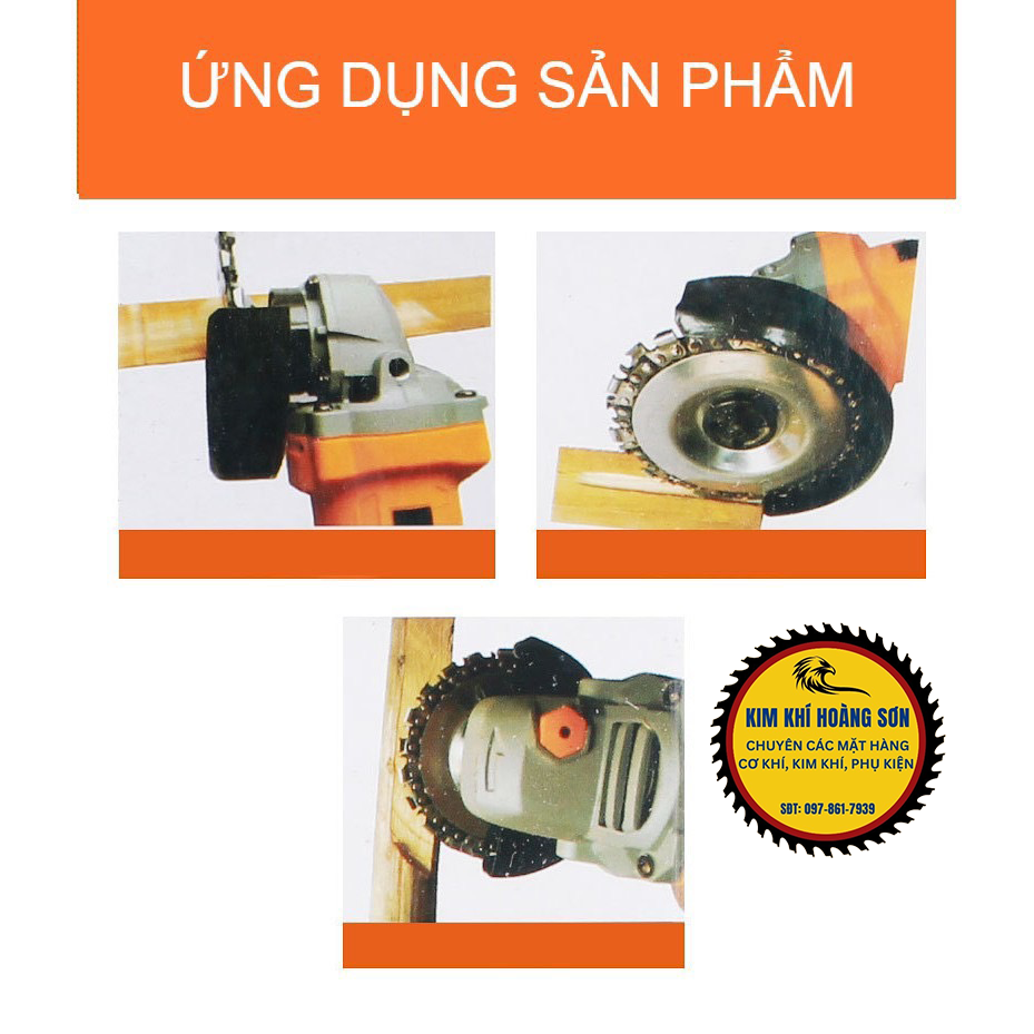 Đĩa cưa xích, lưỡi cưa xích cắt gỗ trục 16mm, chất liệu thép không gỉ siêu cứng, phay phá gỗ đa năng gắn máy mài cầm tay