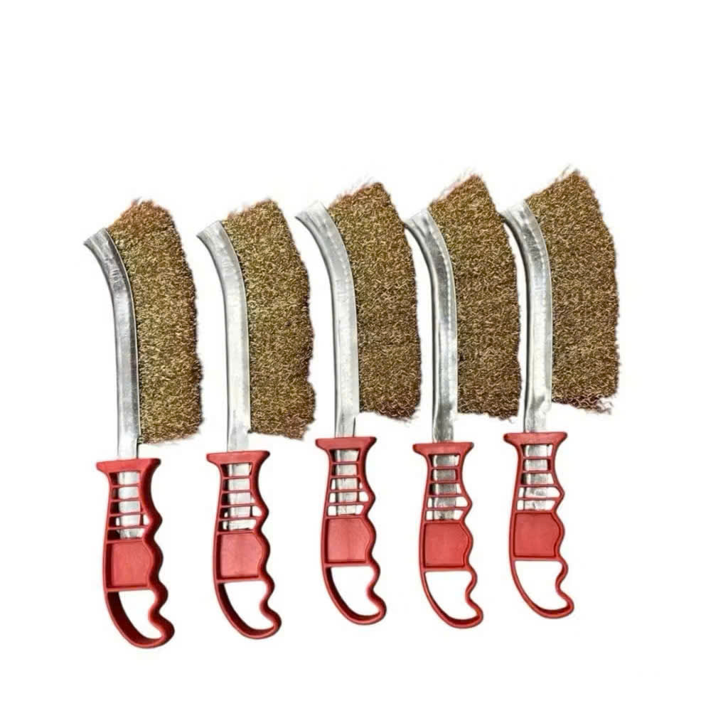 Chổi đánh rỉ sắt cán nhựa đỏ chiều dài 225mm, bàn chải đồng chà cọ rỉ sét cầm tay chắc chắn loại đẹp