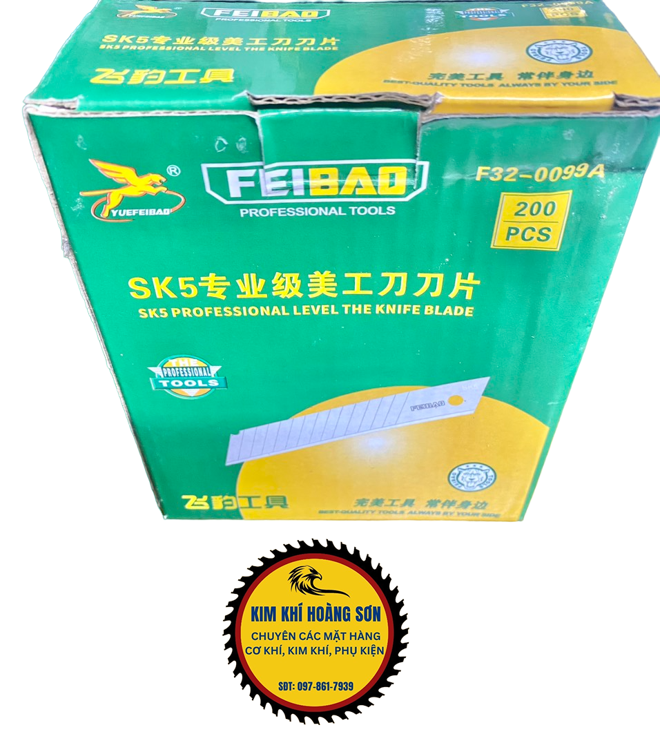Lưỡi dao rọc giấy lớn dài 100mm hộp 10 lưỡi dao, Lưỡi dao trổ to cắt giấy FEIBAO chất liệu thép tốt