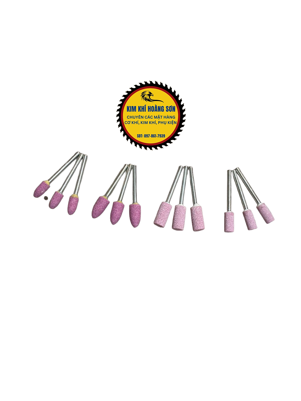Combo 10 Mũi đá mài hồng mini size 6 - 10mm hình trụ, hình nón cán 3mm lắp máy khoan, máy mài khuôn
