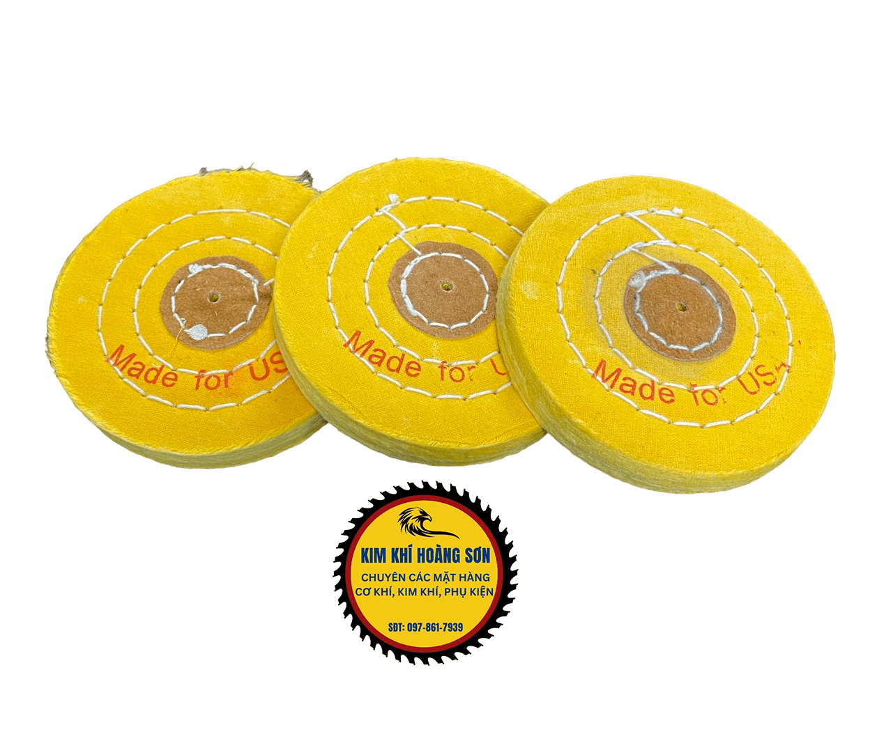 Bánh vải cotton, đĩa sợi nỉ đánh bóng bề mặt kim loại inox màu vàng đường kính 100mm độ dày 15mm