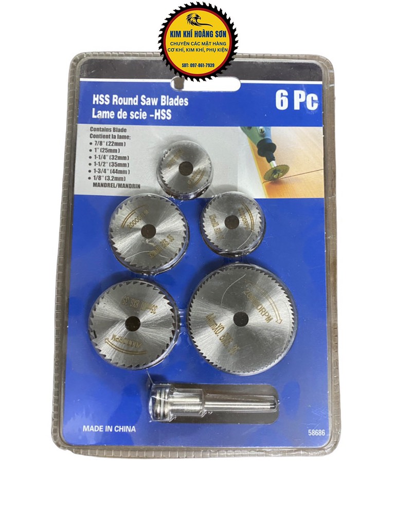 Lưỡi cắt mini bộ lưỡi cưa gỗ 6 chi tiết thép gió HSS đường kính từ 22mm - 50mm cán trục 3.2mm gắn máy khoan cầm tay