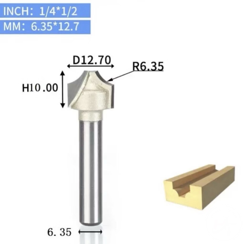 Mũi phay gỗ điêu khắc mở Đáy dao cắt CNC bo góc R cạnh phẳng soi mũi tên Tideway cốt trục 6.35mm