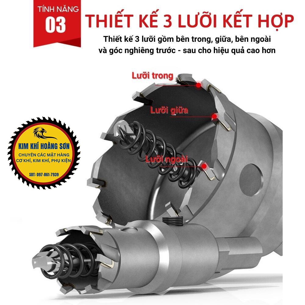 Mũi khoan khoét inox, sắt lỗ tròn cao cấp TC đường kính từ 36mm - 65mm, đầu hợp kim TCT loại xịn