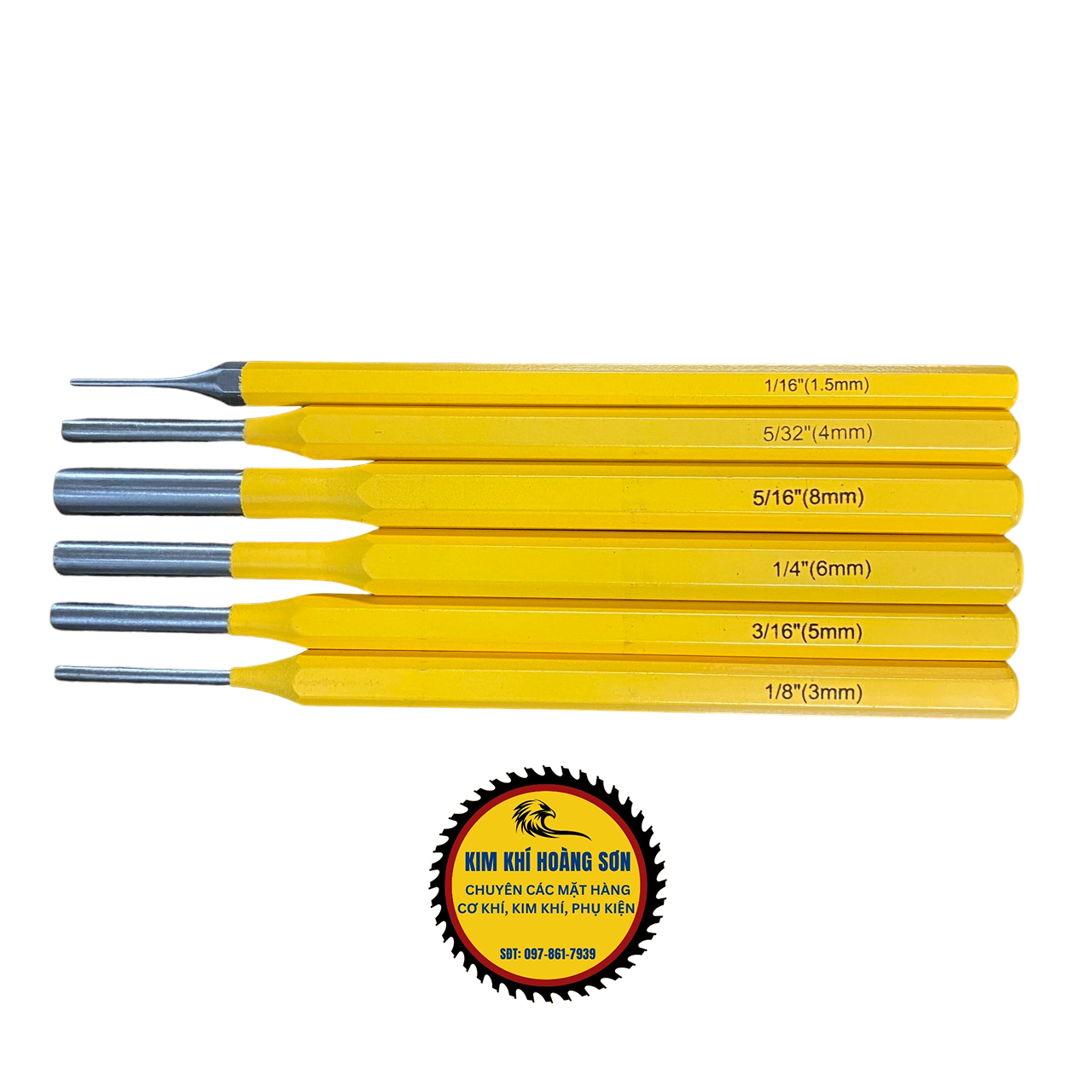 Bộ đột sắt, đục sắt lỗ tròn 6 chi tiết chất liệu thép CR-V cao cấp chuyên dụng trong ngành cơ khí