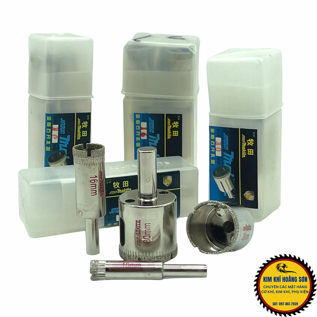 Mũi khoan kính, gạch men, khoan đá lỗ tròn đường kính từ 32mm - 120mm, đầu mũi phủ hạt kim cương sắc bén
