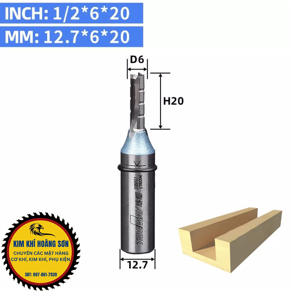 Mũi phay CNC cắt gỗ, Dao phay 3 cánh thẳng TCT Tideway cốt trục 12.7mm chất liệu hợp kim C45 cao cấp