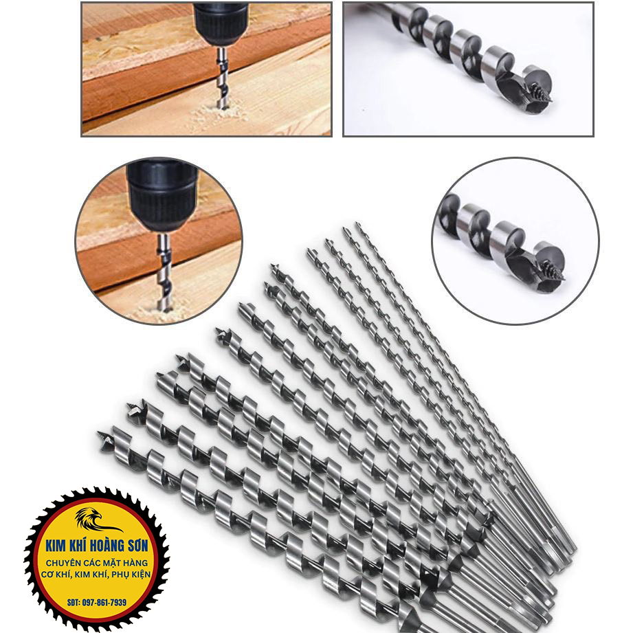 Mũi khoan gỗ xoắn ốc đường kính từ 10 - 25mm x 460mm chất liệu thép cacbon phù hợp máy khoan bàn