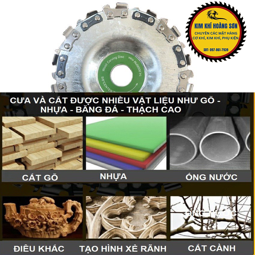 Đĩa cưa xích 4", lưỡi cưa xích cắt gỗ 22 răng chất liệu thép không gỉ siêu cứng lắp máy mài cầm tay