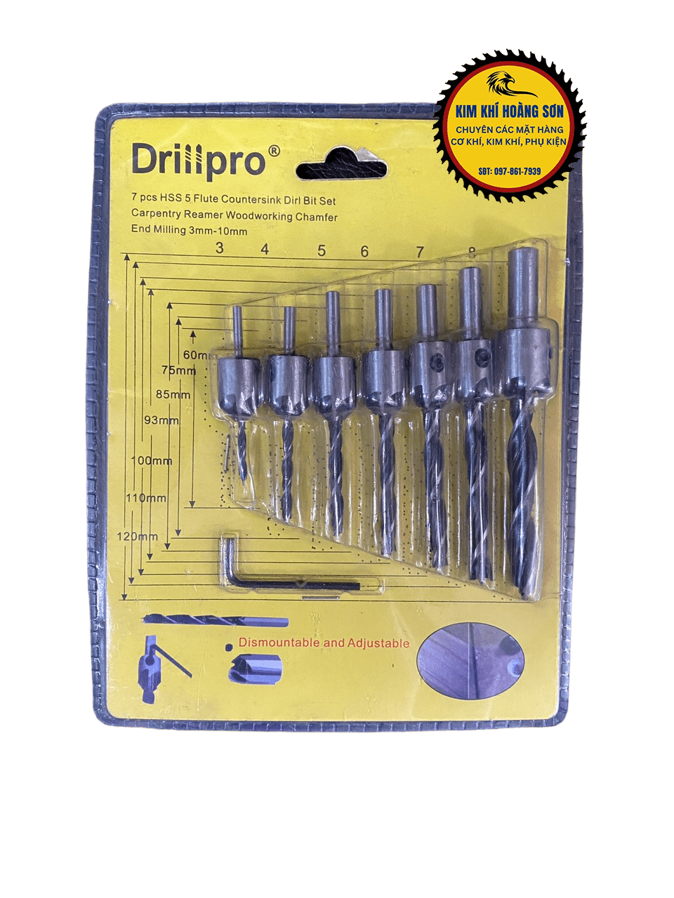Mũi khoan âm vít gỗ 2 tầng, Bộ 7 mũi khoan gỗ bắt âm mũ vít đầu đinh định tâm kích cỡ 3-10mm chất liệu thép HSS cao cấp