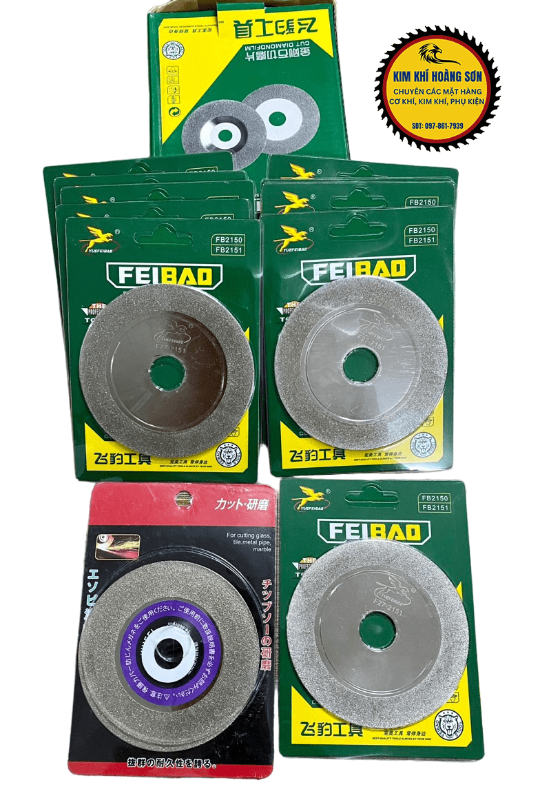 Đá cắt kính đỏ, xanh FEIBAO 100mm, Lưỡi mài kính 2 mặt phủ kim cương lỗ trục 20mm lớp cắt siêu mịn