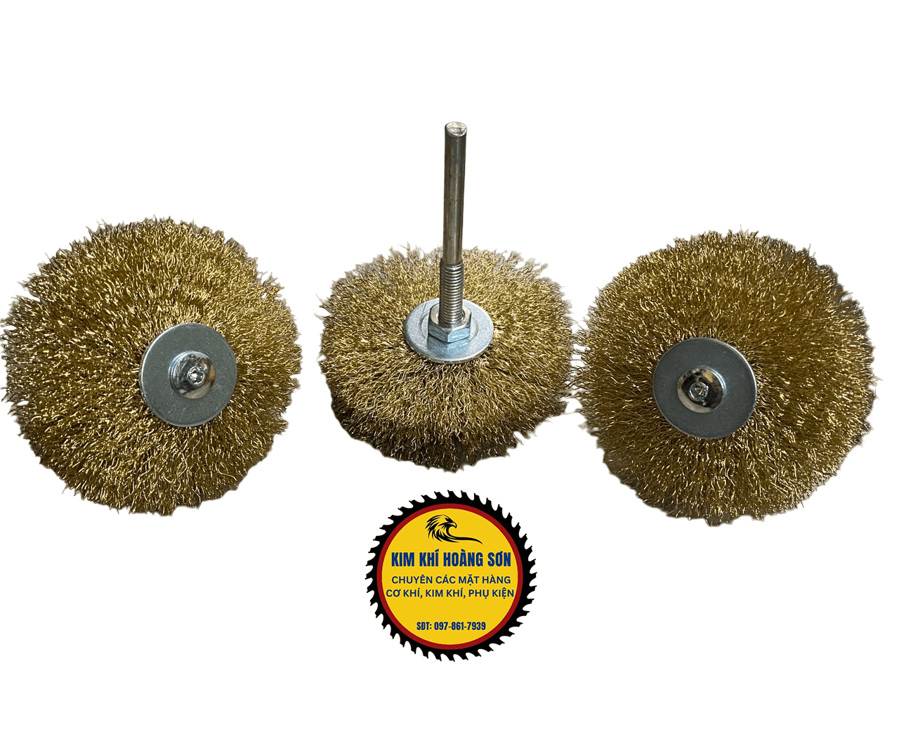 Chổi đánh rỉ sắt cước quật gỗ chất liệu thép không rỉ mạ đồng lắp máy khoan cầm tay
