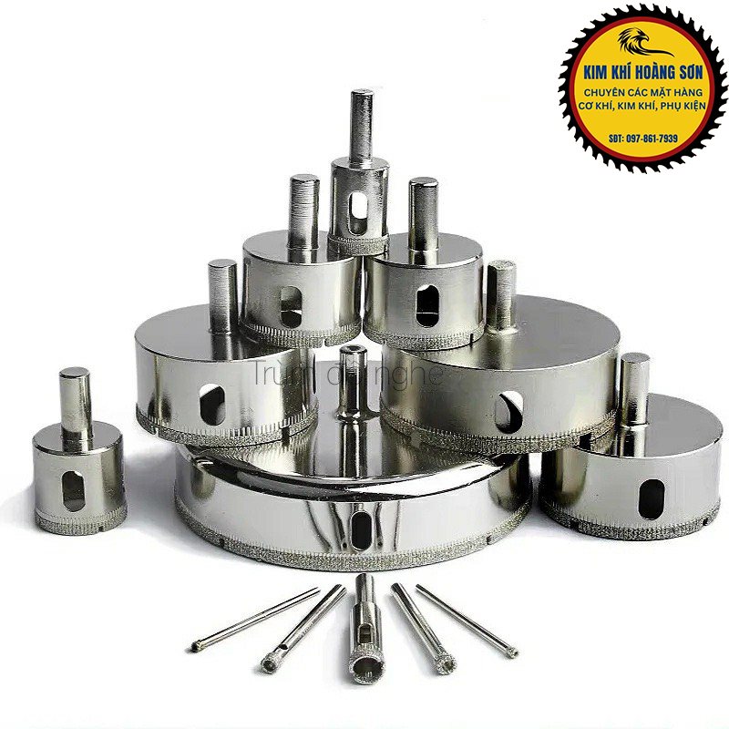 Mũi khoan kính gạch men cao cấp khoan đá cứng đường kính từ 28mm - 60mm, đầu mũi phủ kim cương dày khoan sắc bén