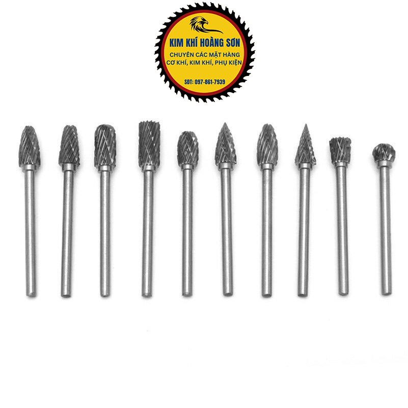 Bộ 10 mũi mài hợp kim mini điêu khắc gỗ lũa kim loại sắt nhựa chuôi 3mm độ cứng cao chịu nhiệt tốt