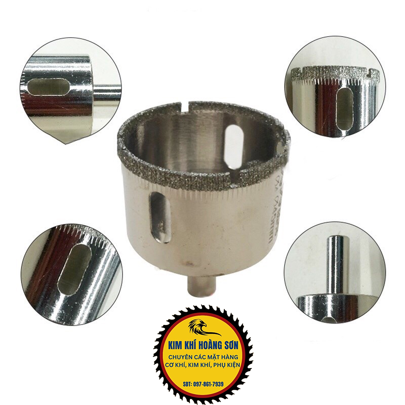 Mũi khoan kính, gạch men, khoan đá lỗ tròn đường kính từ 32mm - 120mm, đầu mũi phủ hạt kim cương sắc bén